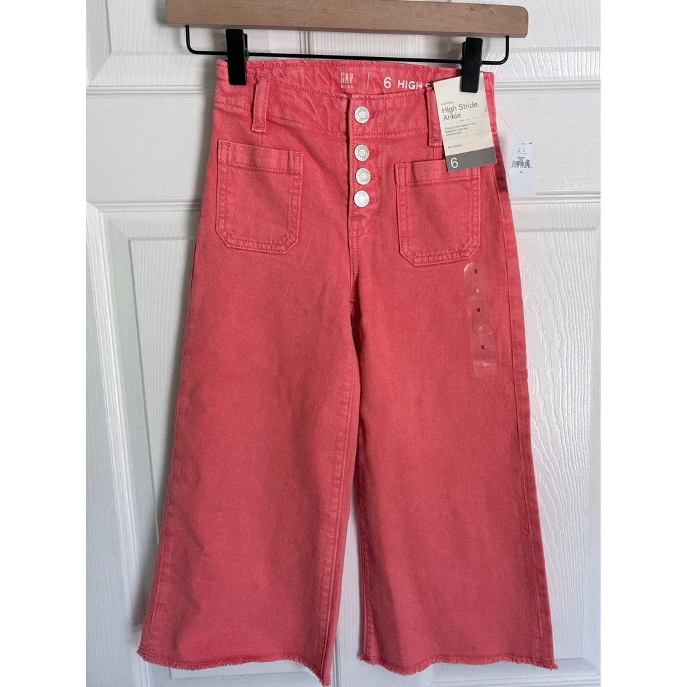 Gap Kids 2pc Outfit Set Size 6 Coral Pink High Stride Jeans White Peplum Top NWT